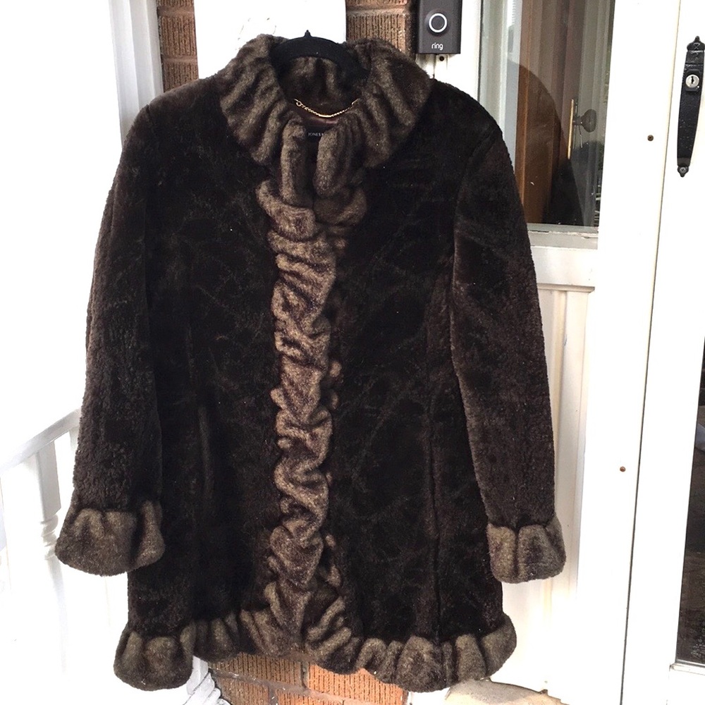 Jones New York Brown Faux Fur Coat